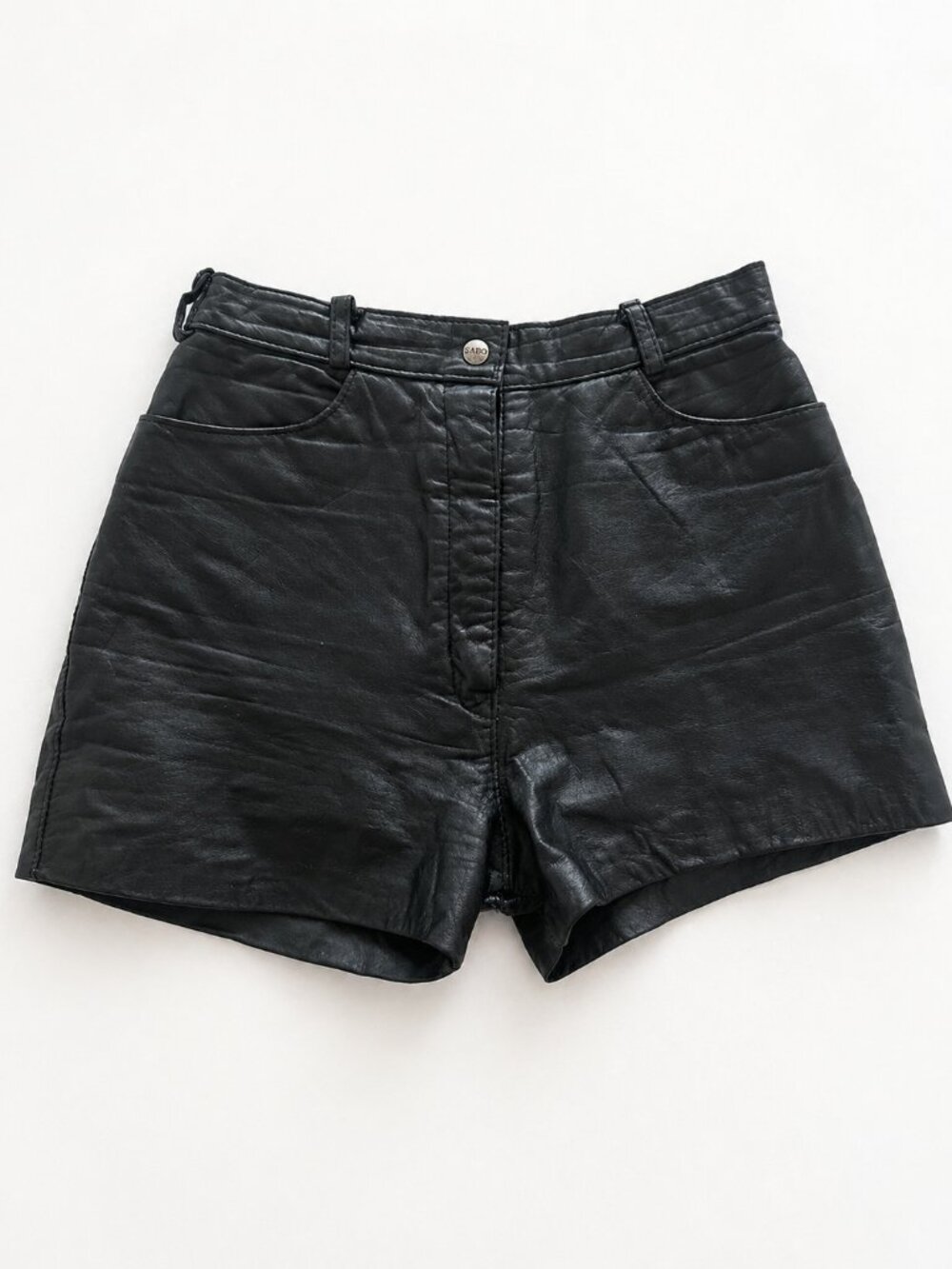 Vintage SABO Black Leather Shorts High Waist Canada Made Size S